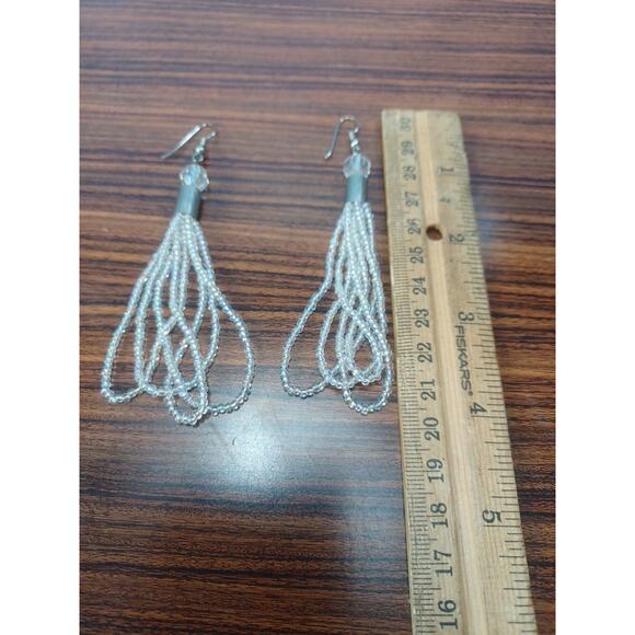 Dazzling Beautiful Dangle Drop Seed Beaded Pierced Earrings Clear Translucent - Picture 3 of 7